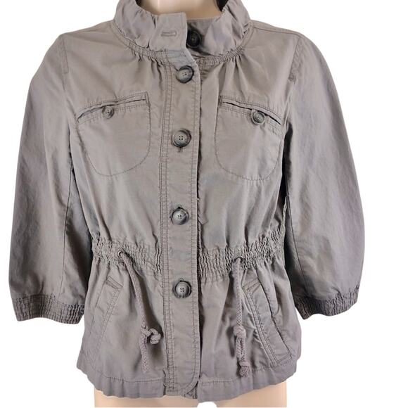 Ann Taylor Loft Gray Utility Cargo Jacket Multiple Pockets Adjustable Tie Waist - Picture 4 of 16